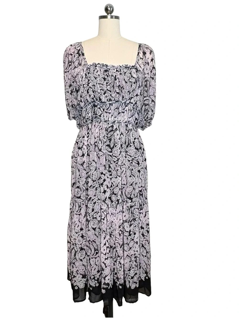 Anthropologie Floral Smocked Square Neck Midi Dress | L